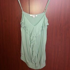 Forever 21 Seafoam Ruffle Front Tank